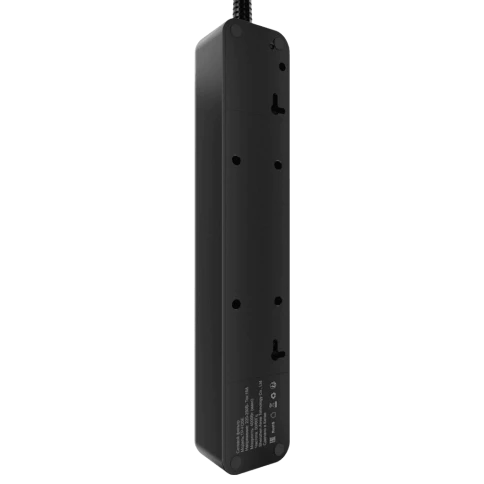 Cетевой фильтр AGNI плоский TP-FD5E-2m-black, 5 розеток Schuko, чёрный, кабель 2 метра, мощность нагрузки 4000 Вт, 16А, заземление, защита от короткого замыкания, сечение кабеля 3 х 1.5 кв.мм., размер 279x54x40 мм. фото 3