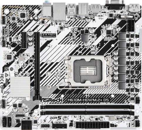 Материнская плата Asrock H610M-HDV/M.2+ D5 Soc-1700 Intel H610 2xDDR5 mATX AC`97 8ch(7.1) GbLAN+VGA+HDMI+DP [H610M-HDV/M.2+ D5] фото 1