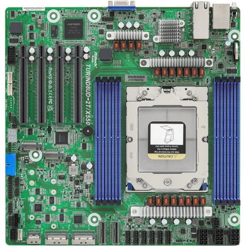 Материнская плата/ ASRock TURIND8UD-2T/X550, Deep Micro-ATX, 1x SP5 (LGA 6096) AMD EPYC™ 9005/9004, 8x DDR5 RDIMM, RDIMM-3DS, 4x PCIe5.0 / CXL2.0 x16, 2x MCIO (PCIe5.0 x8 or 8 SATA 6Gb/s), 2x MCIO (PCIe5.0 x8), 1x MCIO (PCIe5.0 x4), 2x M.2 (PCIe5.0 x4), u фото 1