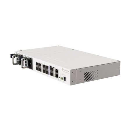 Коммутатор/ CRS510-8XS-2XQ-IN Cloud Router Switch, a versatile 100 Gigabit switch that offers speed, value, and diverse connectivity options. 2x 100 Gigabit QSFP28 ports, 8x 25 Gigabit SFP28 ports, dual hot-swap power supplies фото 3