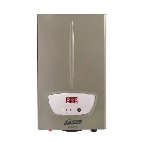 Стабилизатор напряжения/ POWERMAN AVS 500S stabilizer, silver, step regulator, digital voltage level indicators, 500VA, 140-260V, maximum input current 5A, 1 Euro socket, IP-20, wall-mounted, 290mm x 175mm x 68mm, 2.42 kg. фото 1