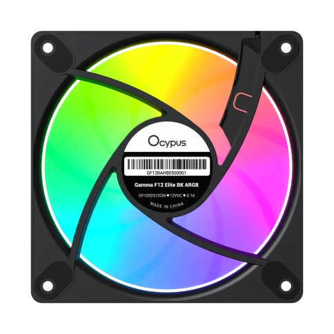 Кулер для корпуса/ Case Cooler Ocypus Gamma F12 Elite BK ARGB REVERSE BLADE (120x120x25mm, 4-pin PWM, ARGB, 56CFM, 26dBA, 1800RPM, Black) фото 3