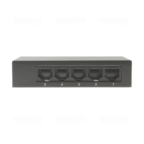 Коммутатор неуправляемый/ OSNOVO Неуправляемый коммутатор Fast Ethernet на 5 портов. Порты: 5 x FE (10/100Base-TX). Auto MDI/MDIX Встроенная грозозащита 2кВ. В комплекте БП DC12V(1A). Размеры (ШхВхГ): 100 x 23 x 65мм. Рабочая температура: 0...+40 гр. С. фото 2