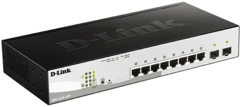 Коммутатор/ DGS-1210-10P/FL Managed L2 Switch 8x1000Base-T PoE, 2x1000Base-X SFP, PoE Budget 65W, Surge 6KV, CLI фото 2