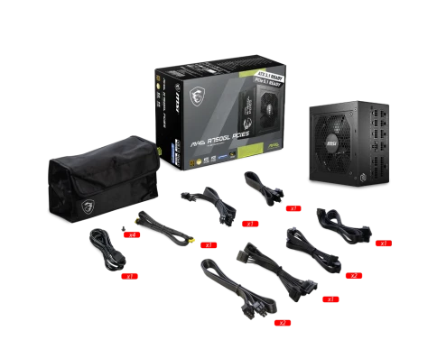 Блок питания ПК/ Power Supply MSI MAG A750GL PCIE5, 750W 80+ Gold (ATX, 3.1, PCIe 5.1, Full modular, 1x24(20+4)pin, 2xCPU 8(4+4)pin, 3xPCIe*2 8(6+2)pin, 1x12VHPWR, 8xSATA3, 4xMOLEX4pin, Active, 120x120mm, 140x150x86mm, APFC, black) фото 5
