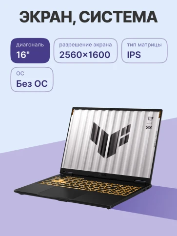 Ноутбук/ ASUS TUF F16 FX608JPR-QT093 16"(2560x1600 (матовый, 165Hz) IPS)/Intel Core i7 14650HX(2.2Ghz)/32768Mb/1024PCISSDGb/noDVD/Ext:nVidia GeForce RTX 5070(8192Mb)/Cam/BT/WiFi/90WHr/war 1y/2.2kg/Jaeger Gray/DOS фото 3