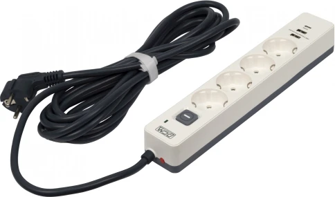 Сетевой фильтр-удлинитель/ PowerCom SP-01 USB2A1CW 3.0M, 4 розетки, белый, 16А, 4кВт, 380Дж, защитные шторки, защита от КЗ, перегрузки, ВЧ и импульсных помех, один порт USB-C(PD20W) и два USB-A(QC3.0) суммарной мощностью 24Вт, кабель 3x1.5 мм2, ШхГхВ 281х фото 5