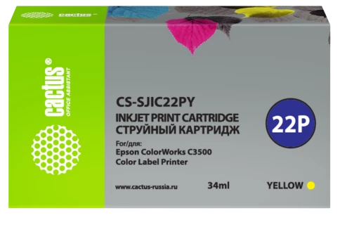-/ Картридж струйный Cactus CS-SJIC22PY C33S020604 желтый (34мл) для Epson ColorWorks C3500 фото 1