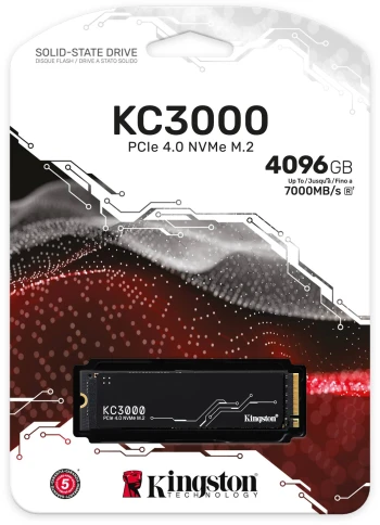 Твердотельный накопитель/ Kingston SSD KC3000, 4096GB, M.2(22x80mm), NVMe, PCIe 4.0 x4, 3D TLC, R/W 7000/7000MB/s, IOPs 1 000 000/1 000 000, DRAM buffer 4096MB, TBW 3200, DWPD 0.71, with Heat Spreader (60 мес) фото 3