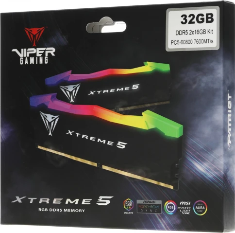 Оперативная память DDR5 2x16Gb 7600MHz Patriot PVXR532G76C36K Viper XTREME RGB RTL Gaming PC5-60800 CL36 DIMM 288-pin 1.45В с радиатором Ret [PVXR532G76C36K] фото 8