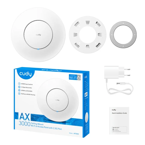 Точка доступа/ AX3000 Dual Band Ceiling Mount Wi-Fi 6 Access Point, Chipset MT7981, 802.11ax/ac/a/b/g/n, 2402Mbps at 5GHz + 574Mbps at 2.4GHz, 1 x 2.5G RJ45 Port, MU-MIMO, Support 12V DC or  802.3at PoE or Passive PoE, Internal Antennas, 48V passive PoE a фото 5