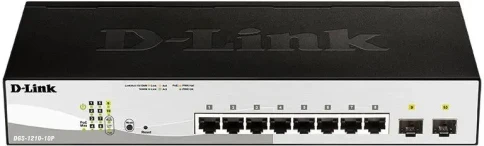 Коммутатор/ DGS-1210-10P/FL Managed L2 Switch 8x1000Base-T PoE, 2x1000Base-X SFP, PoE Budget 65W, Surge 6KV, CLI фото 1