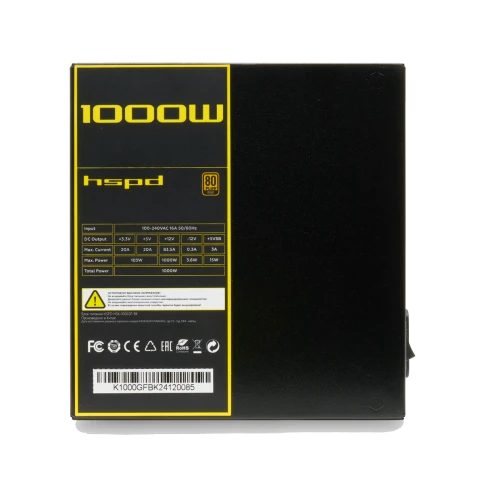 Блок питания/ Power Supply HSPD, 1000W 80+ Gold (ATX, 2.52, Full modular, 1x24(20+4)pin mesh 550mm, 1xCPU*2 8(4+4)pin 650+150mm, 2xPCIe*2 8(6+2)pin 500+150mm, 2xSATA*3 450+150+150mm, 1xMOLEX4pin*3 450+150+150mm , Active, 120x120mm, 150x140x86mm, APFC, OVP фото 6