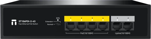 Коммутатор/ Неуправляемый PoE коммутатор Fast Ethernet netis ST106PDI-2-43 , 4 порта 100 Мбит/с PoE+ , 2 порта 100 Мбит/с RJ45 Uplink фото 1