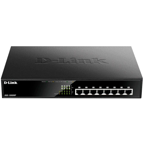 Коммутатор/ DGS-1008MP/B Unmanaged Switch 8x1000Base-T PoE, PoE Budget 125W, metal case фото 1