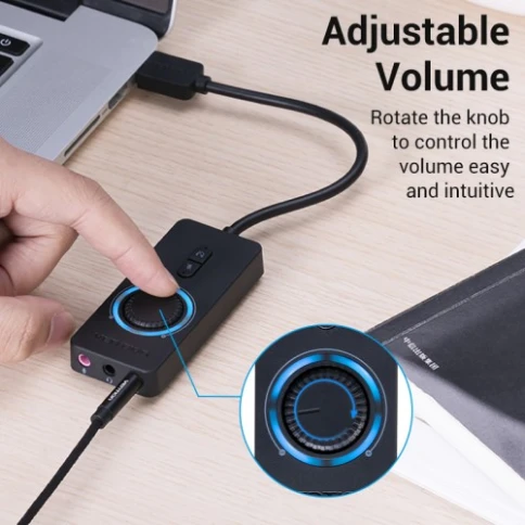 Внешняя звуковая карта Vention USB c регулятором громкости Черная фото 13