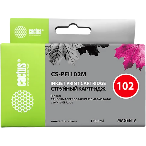 -/ Картридж струйный Cactus CS-PFI102M пурпурный (130мл) для Canon IP iPF500/iPF600/iPF700/MFP M40/iPF7 фото 1