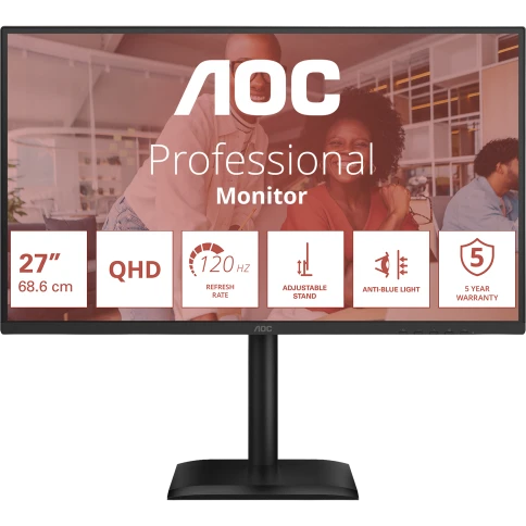 AOC Q27E4U 27 16:9 IPS 2560x1440 120Hz 4ms 350cd 1xHDMI 1xDP 4xUSB 3.2 2Wx2 HAS 150mm Internal Black 100x100 фото 1