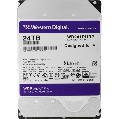 Жесткий диск/ HDD WD SATA3 24Tb Purple Pro 7200 512Mb 1 year warranty (replacement ST20000VE003, WD181PURP, WD221PURP, ST24000VE002, ST24000DM001) фото 1