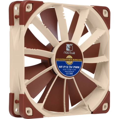 Кулер для корпуса/ Case Cooler Noctua NF-F12 5V PWM (120x120x25mm, 4-pin PWM, 54.97CFM, 22.4dBA, 1500RPM, Beige/Brown) фото 2