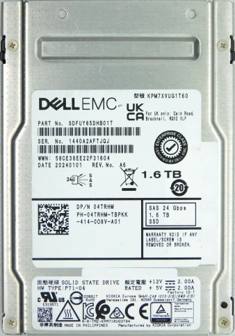 Серверный твердотельный накопитель/ KIOXIA SSD PM7-V, 1600GB, 2.5" 15mm, SAS 24G, TLC, R/W 4200/3400 MB/s, IOPs 720K/320K, TBW 8760, DWPD 3 (12 мес.) фото 2