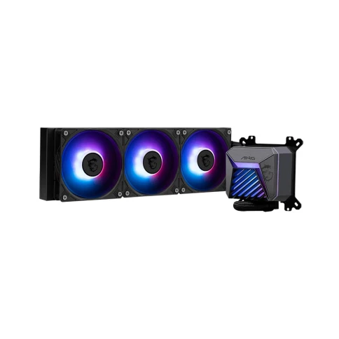 Система жидкостного охлаждения/ Water Cooling System MSI MAG CORELIQUID A15 360 (300W, 360mm, Black, ARGB/ Fans: 3x120mm, 64.89CFM, 28.7dBA, 2050RPM/ Pump 20dBA, 3400RPM, Rad thickness 27mm/ S: 1851, 1700, AM5, AM4) фото 2