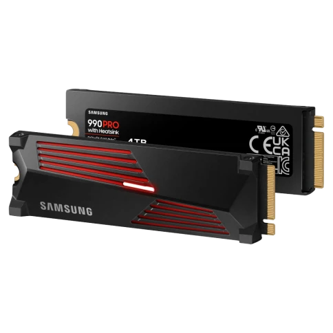 Твердотельный накопитель/ Samsung SSD 990 PRO, 4000GB, M.2(22x80mm), NVMe 2.0, PCIe 4.0 x4, V-NAND TLC, R/W 7450/6900MB/s, IOPs 1 400 000/1 550 000, DRAM buffer 4096MB, TBW 2400, DWPD 0.33, with Heatsink (12 мес.) фото 1