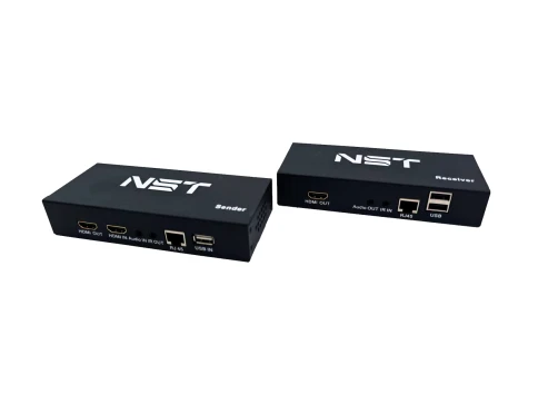KVM HDMI+USB удлинитель по сети Ethernet/ KVM HDMI+USB удлинитель по сети Ethernet с поддержкой передачи ИК, Audio, RS232. Разрешение видео - 1920x1080 (60Гц). USB порты предназначены только для клавиатуры и мыши. Порты подключения: HDMI, Ethernet-порт - фото 1