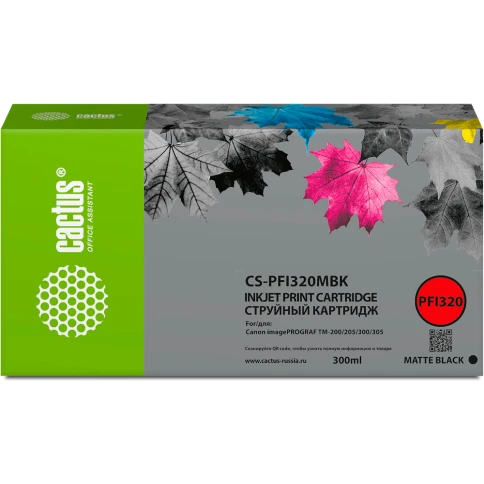 -/ Картридж струйный Cactus CS-PFI320MBK черный матовый (300мл) для Canon imagePROGRAF TM-200/TM-200 MF фото 1