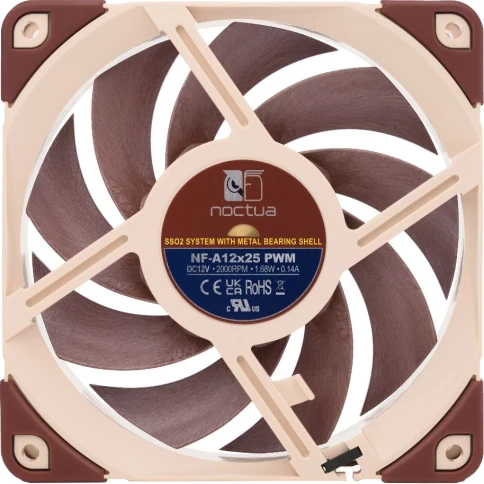 Кулер для корпуса/ Case Cooler Noctua NF-A12x25 PWM (120x120x25mm, 4-pin PWM, 60.09CFM, 22.6dBA, 2000RPM, Beige/Brown) фото 3
