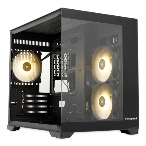 Корпус без блока питания/ Case HSPD F330, Panoramic Mini-tower, Black, TG, 0.5 SPCC, 3x120mm ARGB (FN027) mATX, mITX 160/400/200mm 1x2.5", 2x3.5", 4xPCI 1xUSB-C 3.0, 2xUSB-A1.0 428x280x375mm фото 2
