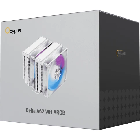 Кулер для процессора/ CPU Cooler Ocypus Delta A62 WH ARGB (260W, 4-pin PWM, 156mm, Al/Cu, 6x6mm, ARGB, 2x120mm, 73CFM, 29dBA, 2000RPM, S: 1851/1700/1200/115X, AM5/AM4, white) фото 8