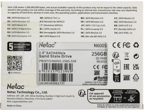 Накопитель SSD Netac SATA-III 256GB NT01N600S-256G-S3X N600S 2.5" фото 5