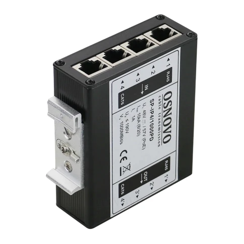 Грозозащита/ SP-IP4/1000PD Устройство грозозащиты для локальной вычислительной сети на 4 порта (скорость до 1000 Мбит/с) с защитой линий PoE (802.3 af/at/bt, методы A + B, контакты 1/2, 3/6, 4/5, 7/8) Двухступенчатая защита. Максимальное длительное рабоче фото 3