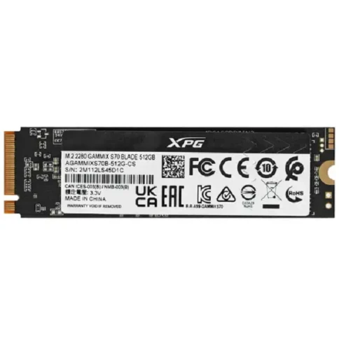 Твердотельный накопитель/ ADATA SSD GAMMIX S70 BLADE, 512GB, M.2(22x80mm), NVMe, PCIe 4.0 x4, 3D TLC, R/W 7400/6800MB/s, IOPs 425 000/510 000, DRAM buffer 512MB, TBW 370, DWPD 0.4, with Heat Spreader (5 лет) фото 5