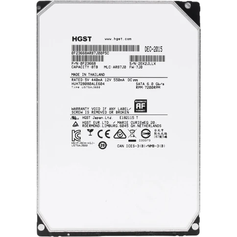 Жесткий диск/ RECERTIFIED HDD HGST SATA Server 8Tb Ultrastar 7200 6Gb/s 128MB 0F23668 1 year warranty (replacement HUS728T8TALE6L4, MG08ADA800E, MG10ADA800E, ST8000NM017B, WD8005FRYZ) RECERTIFIED фото 1