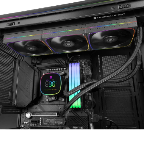Система жидкостного охлаждения/ Water Cooling System Thermalright Frozen Horizon 360 Digital (360mm, LED temp., Black, ARGB/ Fans: 3x120mm, 68.9CFM, 28.2dBA, 2000RPM/ Pump height 53.2mm, Rad thickness 27mm/ S: 1700, 1200, 1851, 115X, AM5, AM4) фото 9