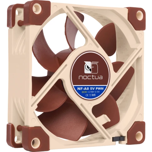 Кулер для корпуса/ Case Cooler Noctua NF-A8 5V PWM (80x80x25mm, 4-pin PWM, 32.6CFM, 17.7dBA, 2200RPM, Beige/Brown) фото 2