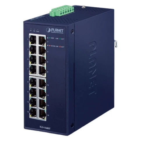 коммутатор/ PLANET IGS-1600T IP30 Industrial 16-Port 10/100/1000T Gigabit Ethernet Switch (-40~75 degrees C, dual 12~48V DC/24V AC),UL certified фото 1