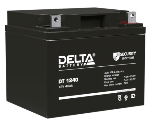 Батарея DELTA серия DT, DT 1240, напряжение 12В, емкость 40Ач (разряд 20 часов),  макс. ток разряда (5 сек.) 530А, макс. ток заряда 12А, свинцово-кислотная типа AGM, клеммы под болт М6, ДxШxВ 196х166х173мм., вес 12.9кг., срок службы 7-10 лет./ Battery DEL фото 1