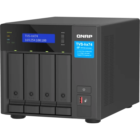 Сетевое хранилище без дисков/ ENTERPRISE QNAP TVS-h474-PT-8G QTS hero NAS, 4 x 3.5 "/ 2.5", 2 x M.2 NVMe, Intel Pentium Gold G7400 2-core/4-thread 3.7 GHz Processor, 8 GB  DDR4 (1 x 8 GB) up to 64 GB ( 2 x 32 GB), 2x 2.5 GbE BASE-T, HDMI port фото 1