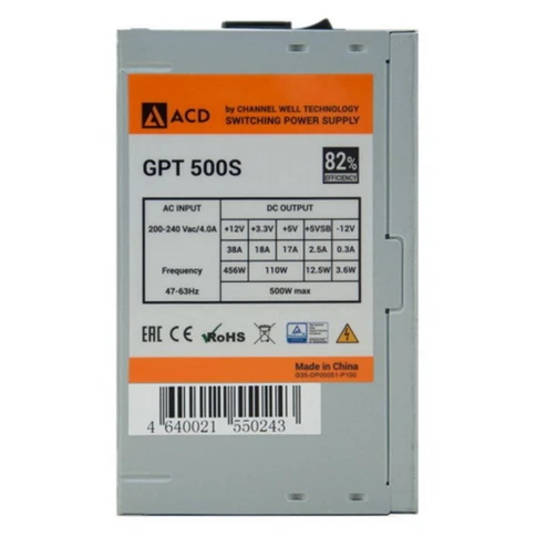 Блок питания ACD GPT500S (GPT-500S) 500W, 82% (max 85%), 120mm FAN, PCIE 6+2PIN*1, OEM {10} фото 3