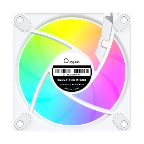 Кулер для корпуса/ Case Cooler Ocypus Gamma F12 Elite WH ARGB REVERSE BLADE (120x120x25mm, 4-pin PWM, ARGB, 56CFM, 26dBA, 1800RPM, White) фото 3