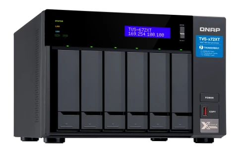 Сетевое хранилище без дисков/ SMB QNAP TVS-672XT-i3-8G 6-Bay NAS, Intel Core i3-8100T 4-core 3.1 GHz Processor, 8GB DDR4 RAM (max 32GB RAM), 6x 2.5"/3.5" SATA HDD/SSD + 2x M.2 PCIe  SSD slot, 2xGbE LAN, 1 x 10GBase-T, 2 x Thunderbolt 3 port фото 2