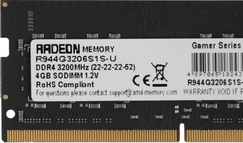 Оперативная память DDR4 4GB 3200MHz AMD R944G3206S1S-U R9 RTL PC4-25600 CL22 SO-DIMM 260-pin 1.2В Ret [R944G3206S1S-U] фото 3