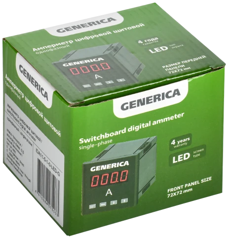 Амперметр цифр. щит. 1-ф. 72х72 LED GENERICA фото 2