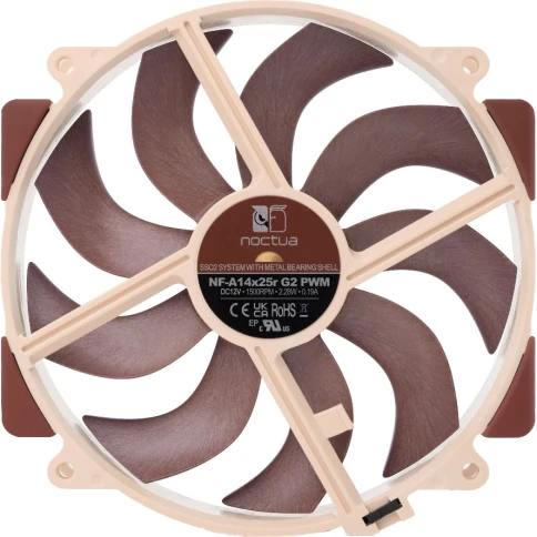 Кулер для корпуса/ Case Cooler Noctua NF-A14x25r G2 PWM (140x140x25mm, 4-pin PWM, 91.58CFM, 24.8dBA, 1500RPM, Beige/Brown) фото 3