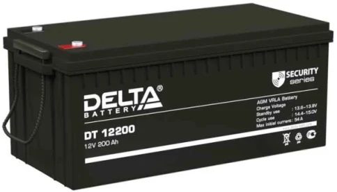 Батарея DELTA серия DT, DT 12200, напряжение 12В, емкость 200Ач (разряд 20 часов),  макс. ток разряда (5 сек.) 1500А, макс. ток заряда 60А, свинцово-кислотная типа AGM, клеммы под болт М8, ДxШxВ 522х238х218мм., вес 54кг., срок службы 10 лет./ Battery DELT фото 1