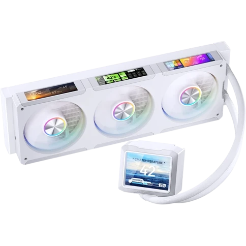 Система жидкостного охлаждения/ Water Cooling System JONSBO TF3-360SCW White (320W, 360mm, LED, White, ARGB/ Fans: 3x120mm, 62.4CFM, 37.3dBA, 2400RPM/ Pump height 63mm, 30dBA, 2500RPM, Rad thickness 27mm/ S: 1851, 1700, 1200, 115X, 2011, 1366, AM5, AM4) фото 1