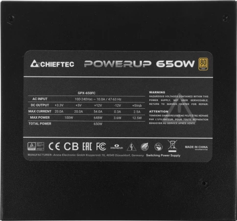 Блок питания Chieftec ATX 650W PowerUp GPX-650FC 80+ gold 24pin APFC 120mm fan 9xSATA Cab Manag RTL [GPX-650FC] фото 8